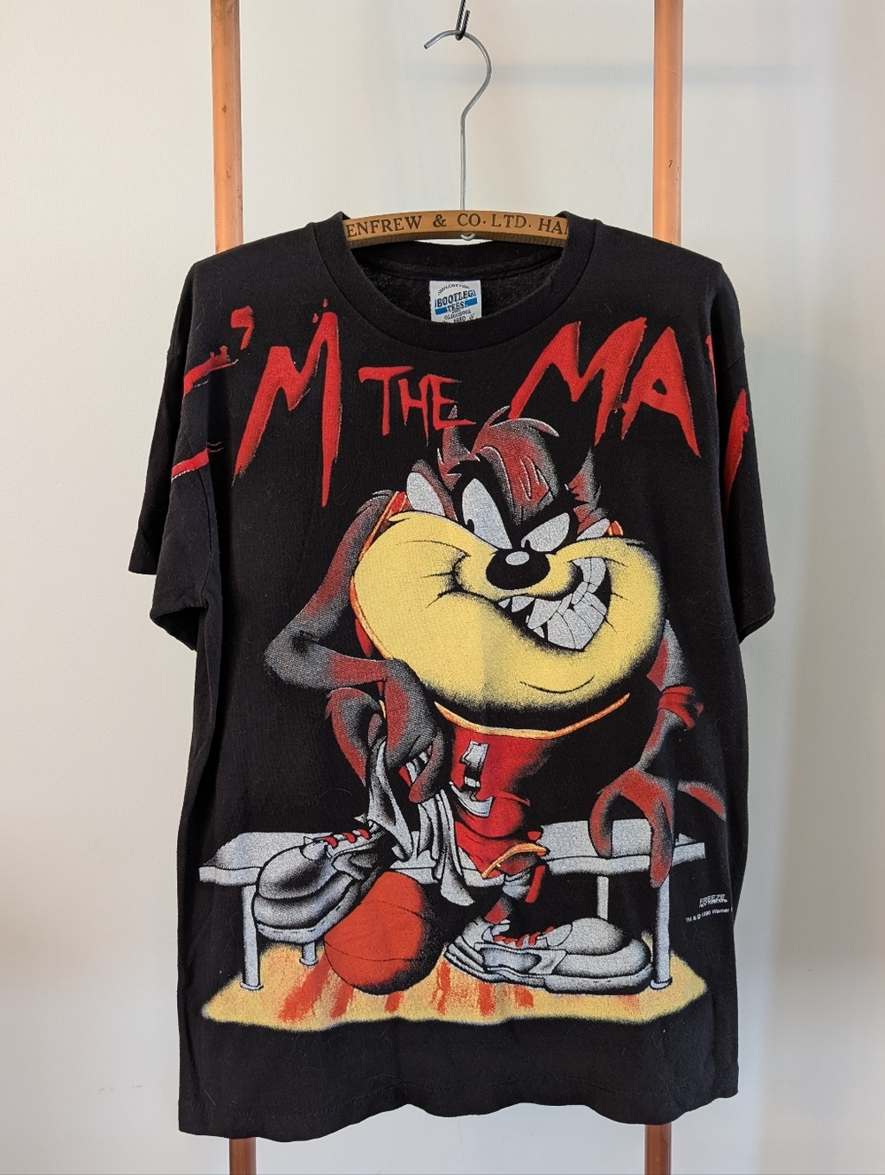 Vintage Taz Looney Tunes Black Graphic Tee - Red & Yellow "BOOTLEG TEES" 1996